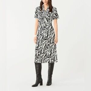 NEW Diane Von Furstenberg Deborah Tiger Twigs Black White Print Women's Size 6